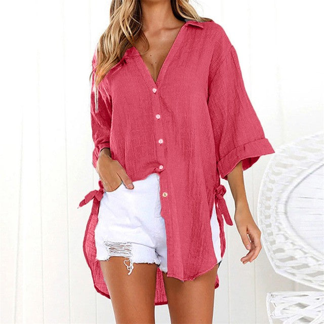 Casual Cotton Vintage Button Down Tunic Tops