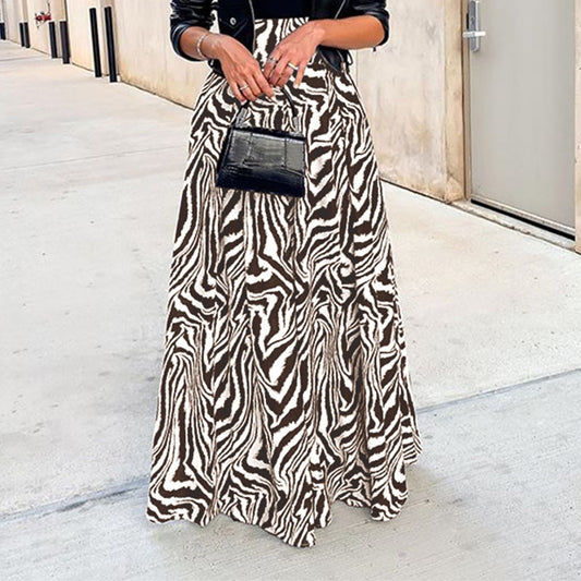 Vintage Zebra Printed Casual Maxi Oversized Skirt