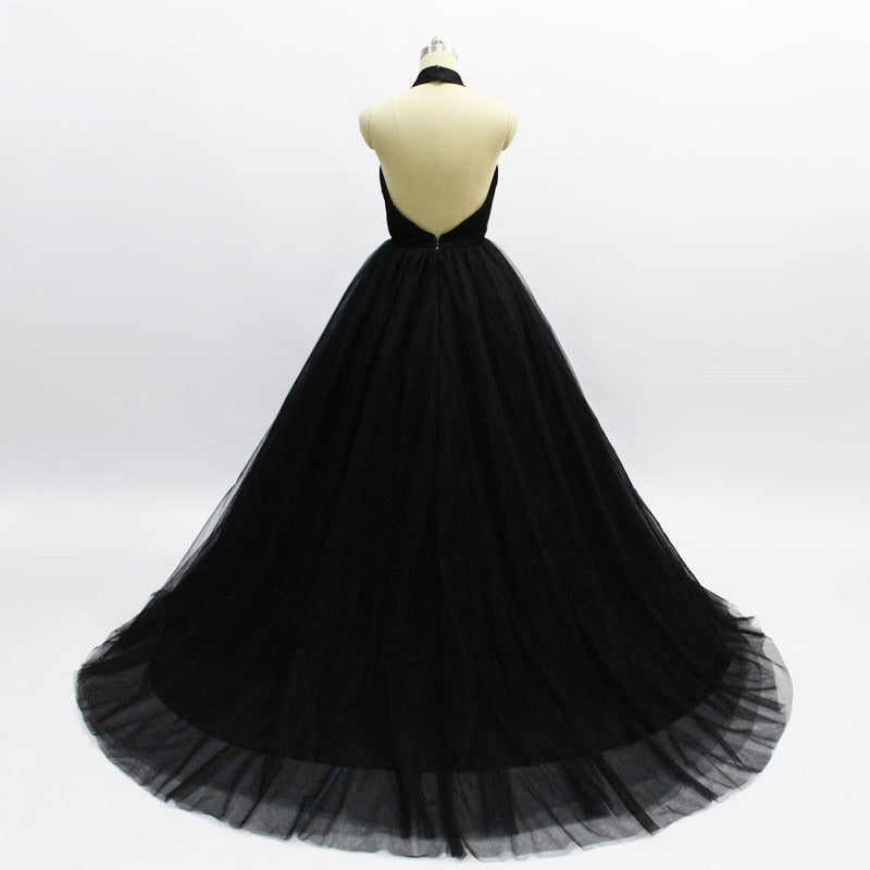 Backless Sweep Train Deep V-neck Haute Couture