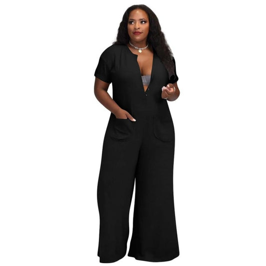 Casual Wide Leg Loose Button Up With Pockets Jumpsuit