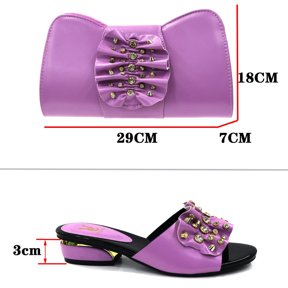 Italian Shoes with Matching Bag Sets Decorated with Rhinestone