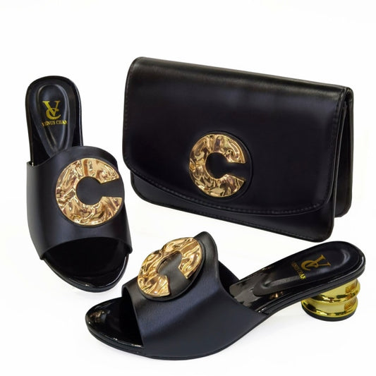 Italian Shoes with Matching Bag Sets Decorated with Rhinestone