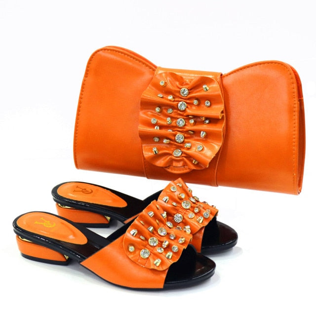 Italian Shoes with Matching Bag Sets Decorated with Rhinestone