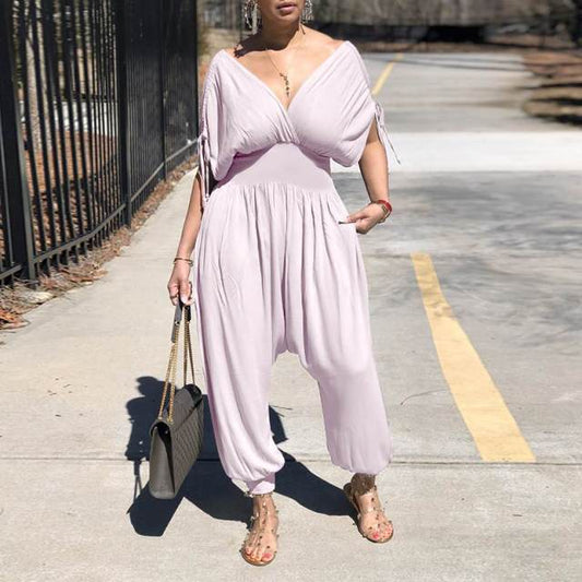 Deep V Neck Jumpsuit