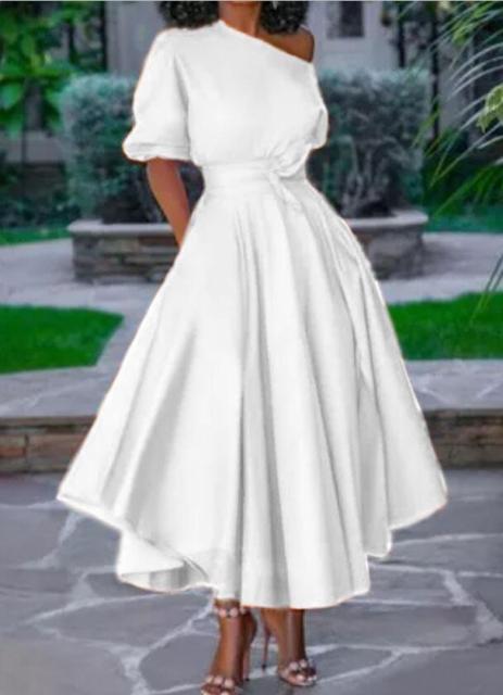 Bare Shoulder Waist Belt Long A Line Pleated Casual Dress