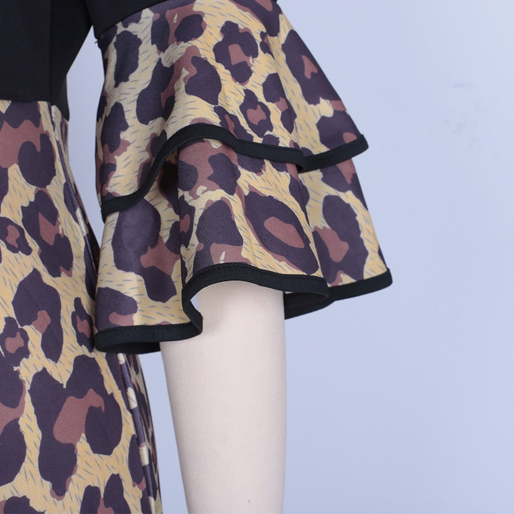 Leopard Printed Flare Sleeve Dress