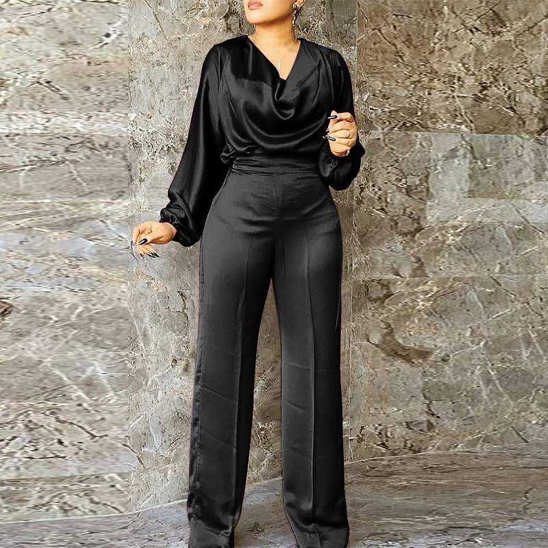 V Neck Puff Sleeve Casual Wide Leg Palazzo Pants Jumpsuit