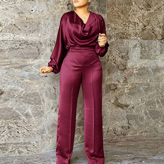 V Neck Puff Sleeve Casual Wide Leg Palazzo Pants Jumpsuit