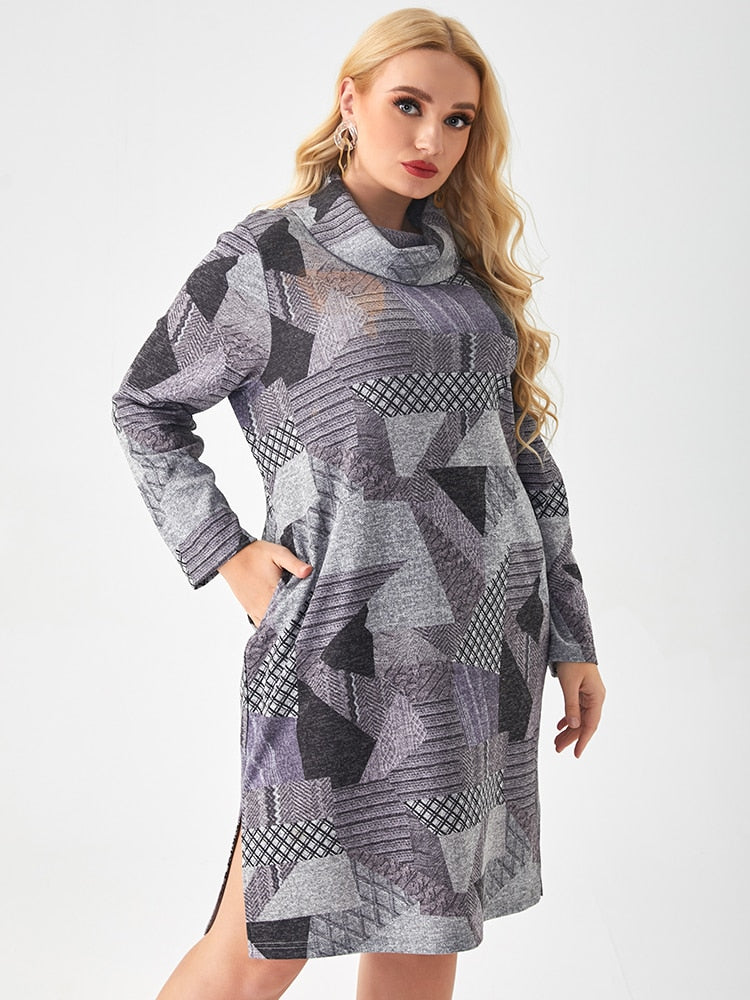 Casual Print With Pockets Lapel Dress