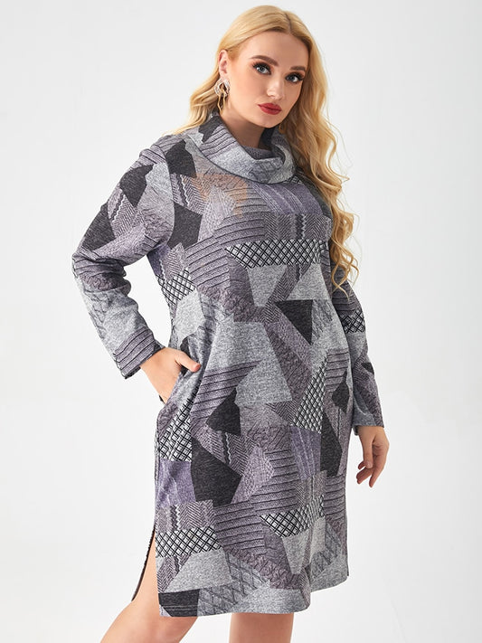 Casual Print With Pockets Lapel Dress