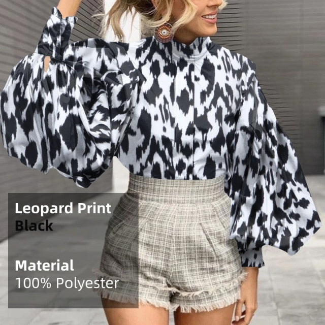 Print Lantern Sleeve Tunic Casual Tops