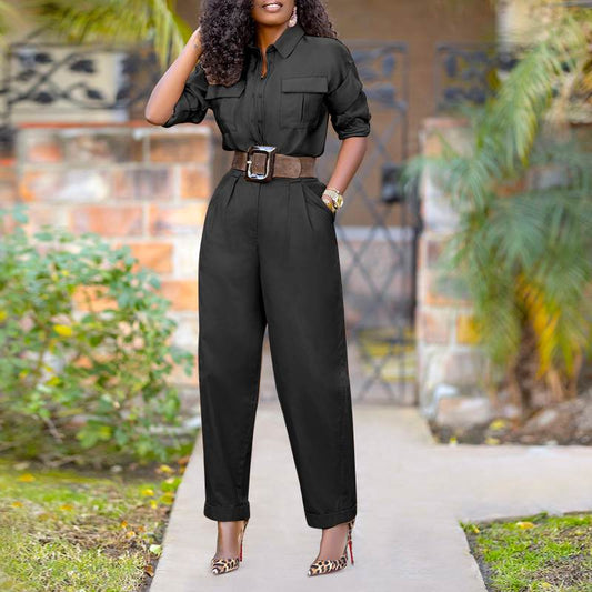 Lapel Collar Button Up Jumpsuit