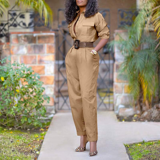 Lapel Collar Button Up Jumpsuit