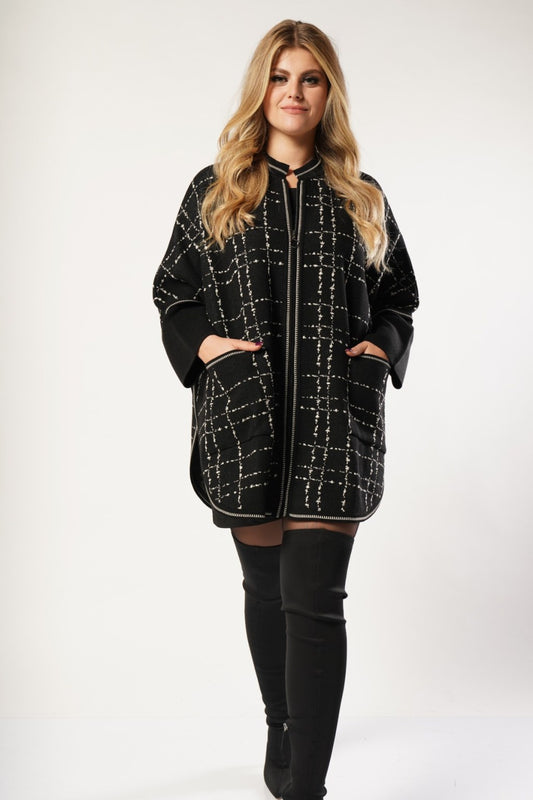 Plaid Patterned Pocketed Knitwear Poncho