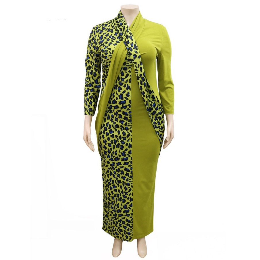 Leopard Printed V Neck Full Sleeve Bodycon Elegant Dress
