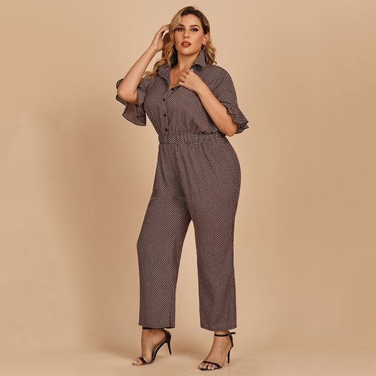 Ruffle Sleeve Print High Waist Casual Wide Leg Jumpsuit Without Belt