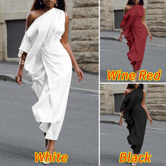 Off Shoulder Asymmetrical Belted Dress