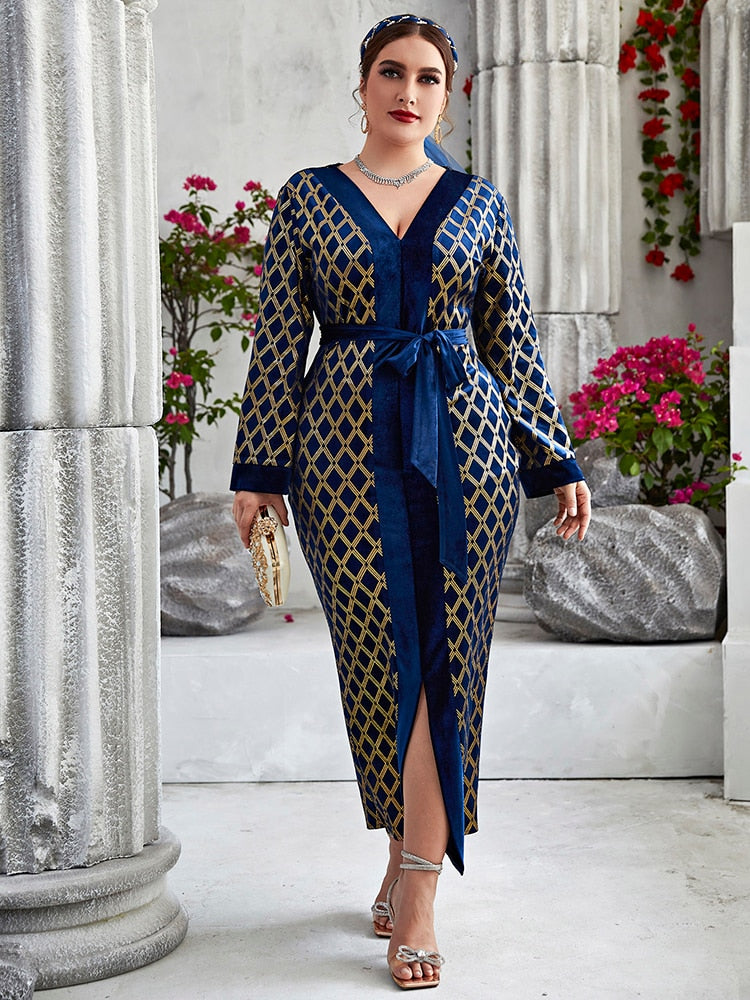 V-Neck Long Sleeve Elegant Maxi Dress