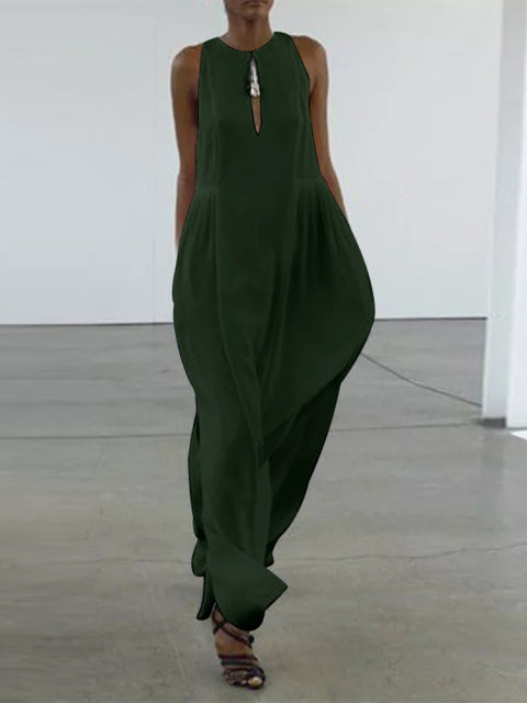 Open Chest Long O-neck Tank Dress