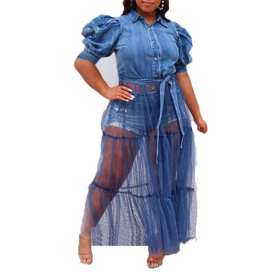 Denim Mesh Patchwork Dress