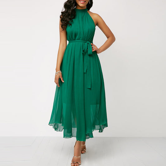 Off Shoulder Halter Maxi Dresses With Belt