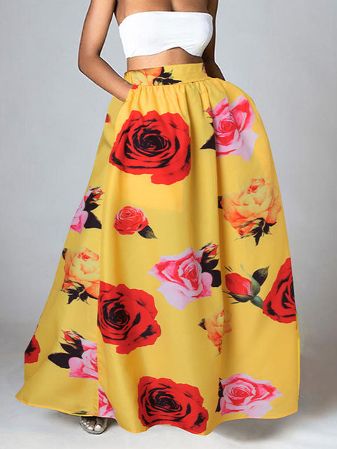 Bohemian Floral Printed High Waist Maxi Skirts