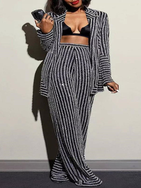 Striped Jacket & Wide Leg Set