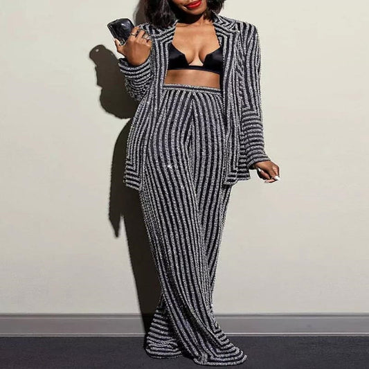 Striped Jacket & Wide Leg Set