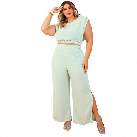 Casual T-top Two Piece Wide Leg Pants Set