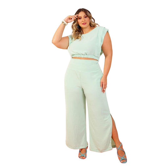 Casual T-top Two Piece Wide Leg Pants Set