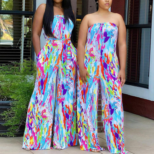 Tie Dye Printed Off Shoulder Tube Jumpsuit