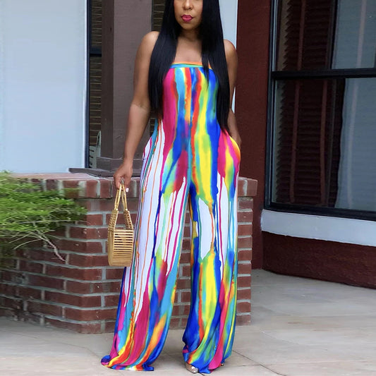 Tie Dye Printed Off Shoulder Tube Jumpsuit