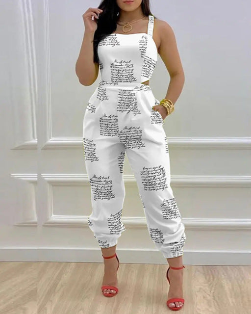 Sleeveless Print Square Neck Hollow-Out Backless Jumpsuit