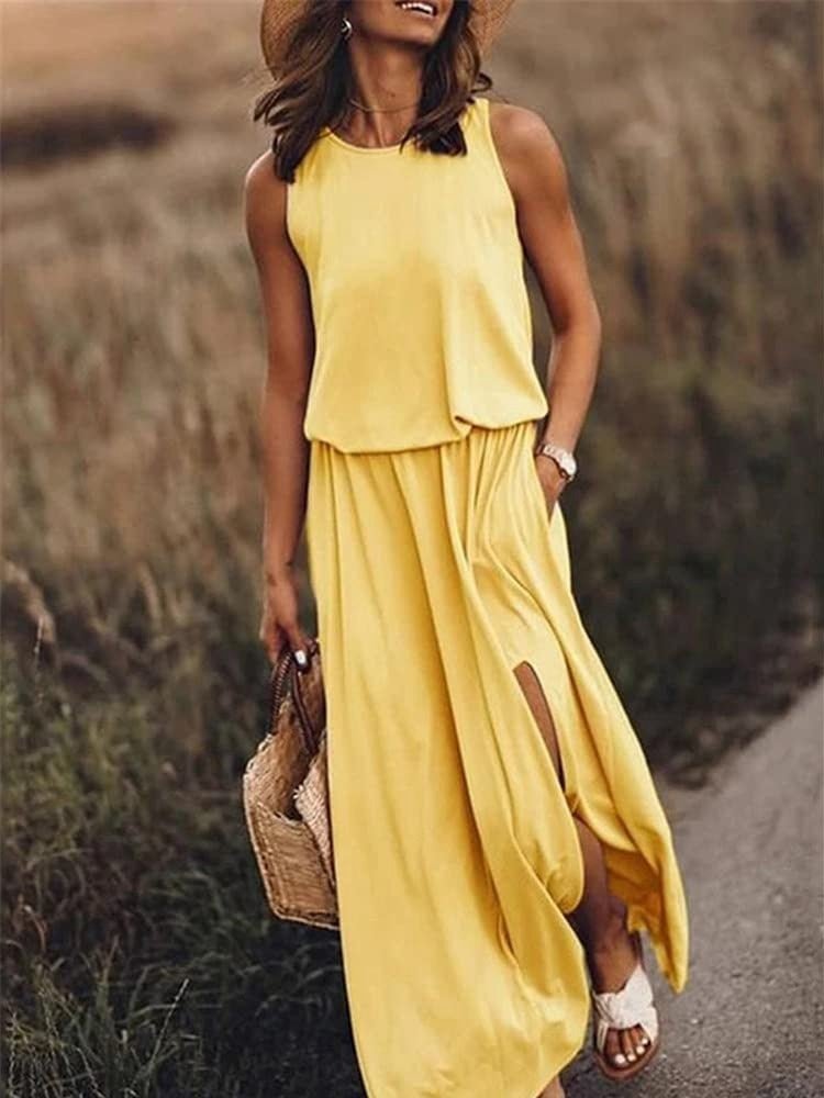 Summer Sleeveless Side Split Casual Maxi Sundress