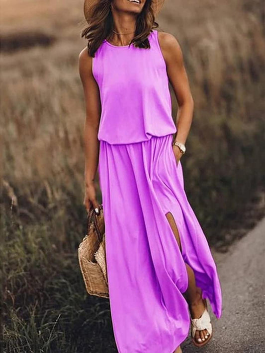 Summer Sleeveless Side Split Casual Maxi Sundress