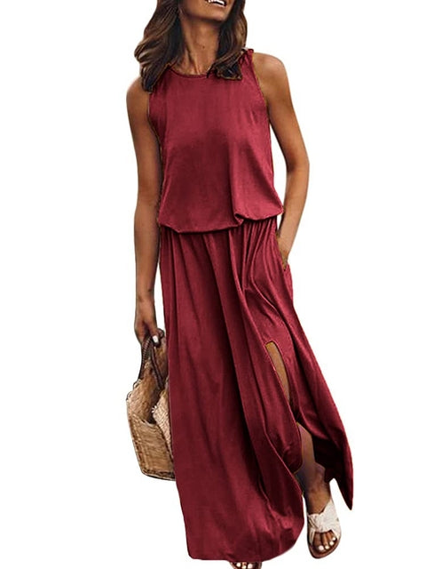 Summer Sleeveless Side Split Casual Maxi Sundress