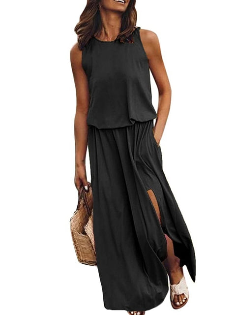 Summer Sleeveless Side Split Casual Maxi Sundress