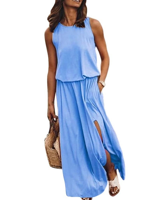 Summer Sleeveless Side Split Casual Maxi Sundress