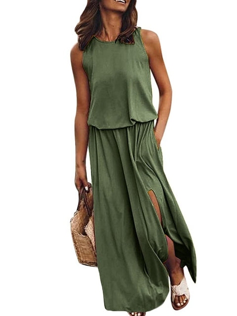 Summer Sleeveless Side Split Casual Maxi Sundress