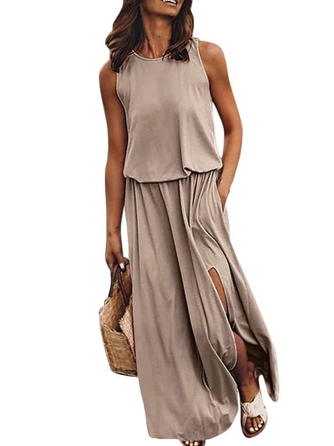 Summer Sleeveless Side Split Casual Maxi Sundress