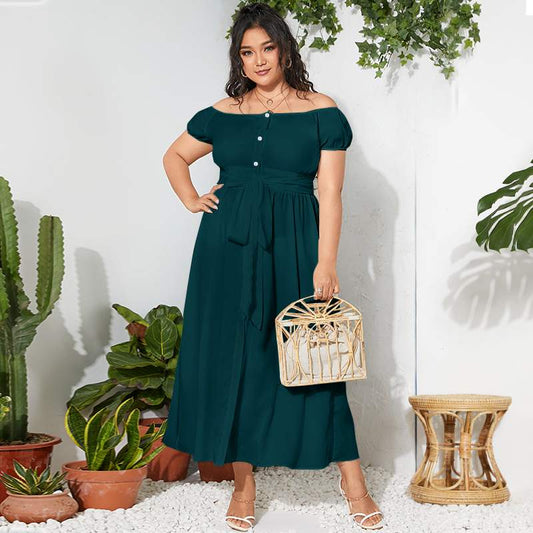 Off Shoulder Bohemian Casual Belted Dress