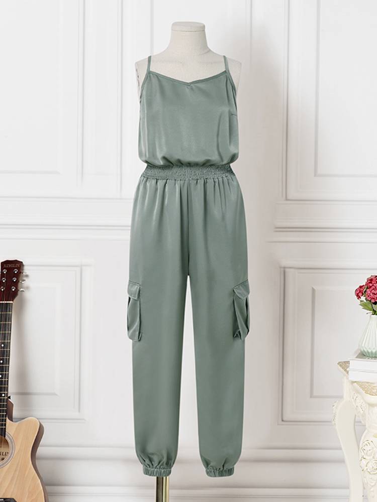 V Neck Cargo Jumpsuits