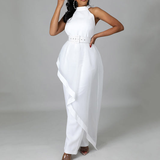 Sleeveless High Waist One Piece Jumpsuit With Belt