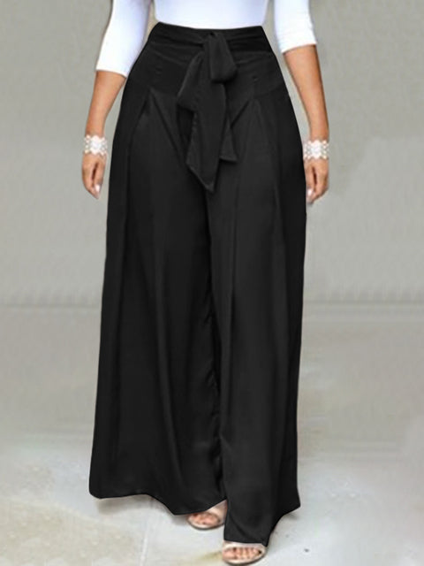 Elegant High Waist Loose Wide Leg Palazzo Bow Tie Pants