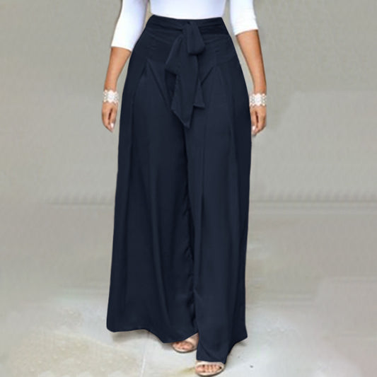 Elegant High Waist Loose Wide Leg Palazzo Bow Tie Pants