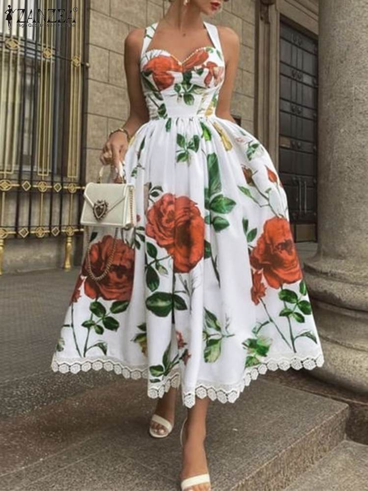 Floral Print Halter Maxi Dress