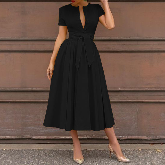 Vintage Belted Casual Maxi