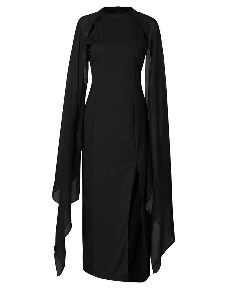Chiffon Batwing Sleeve High Slit Maxi Dress