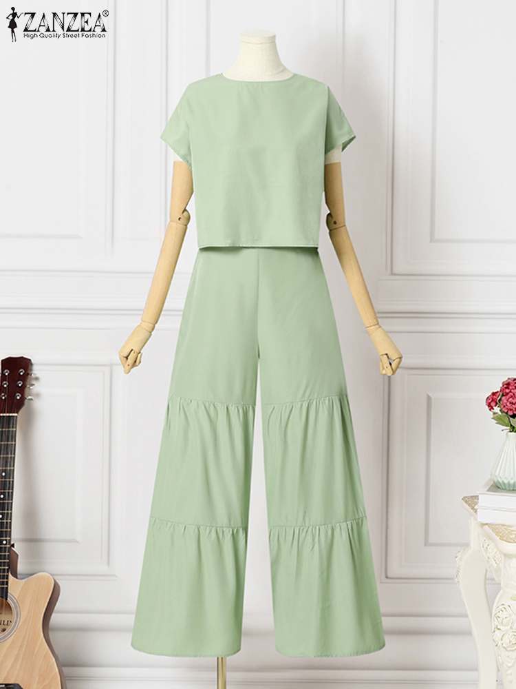 Retro Casual Top And Wide Leg Pant Sets