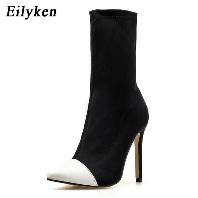 Eilyken Stretch Fabric Pointed Toe Slip-On Ankle Boots